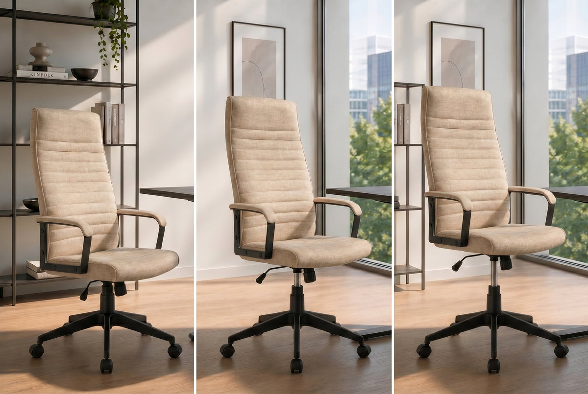 Chaise de bureau réglable en hauteur LAZIO beige Vogue velours pivotante à roulettes