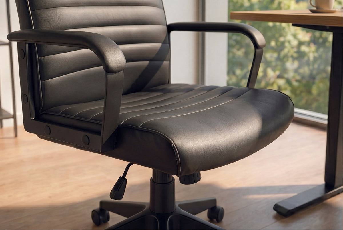 Chaise de bureau réglable en hauteur LAZIO pivotante en simili cuir noir avec roulettes