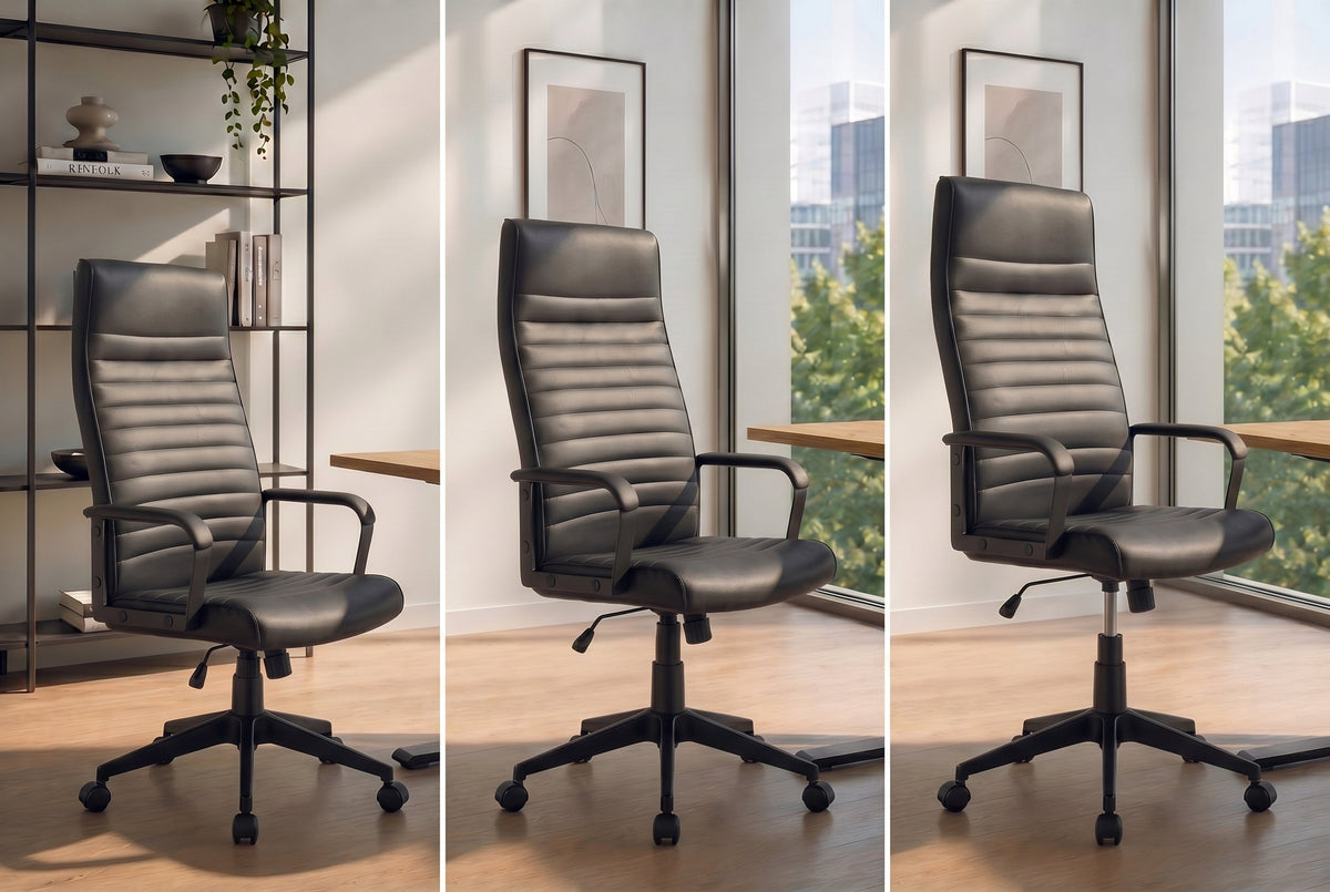 Chaise de bureau réglable en hauteur LAZIO pivotante en simili cuir noir avec roulettes