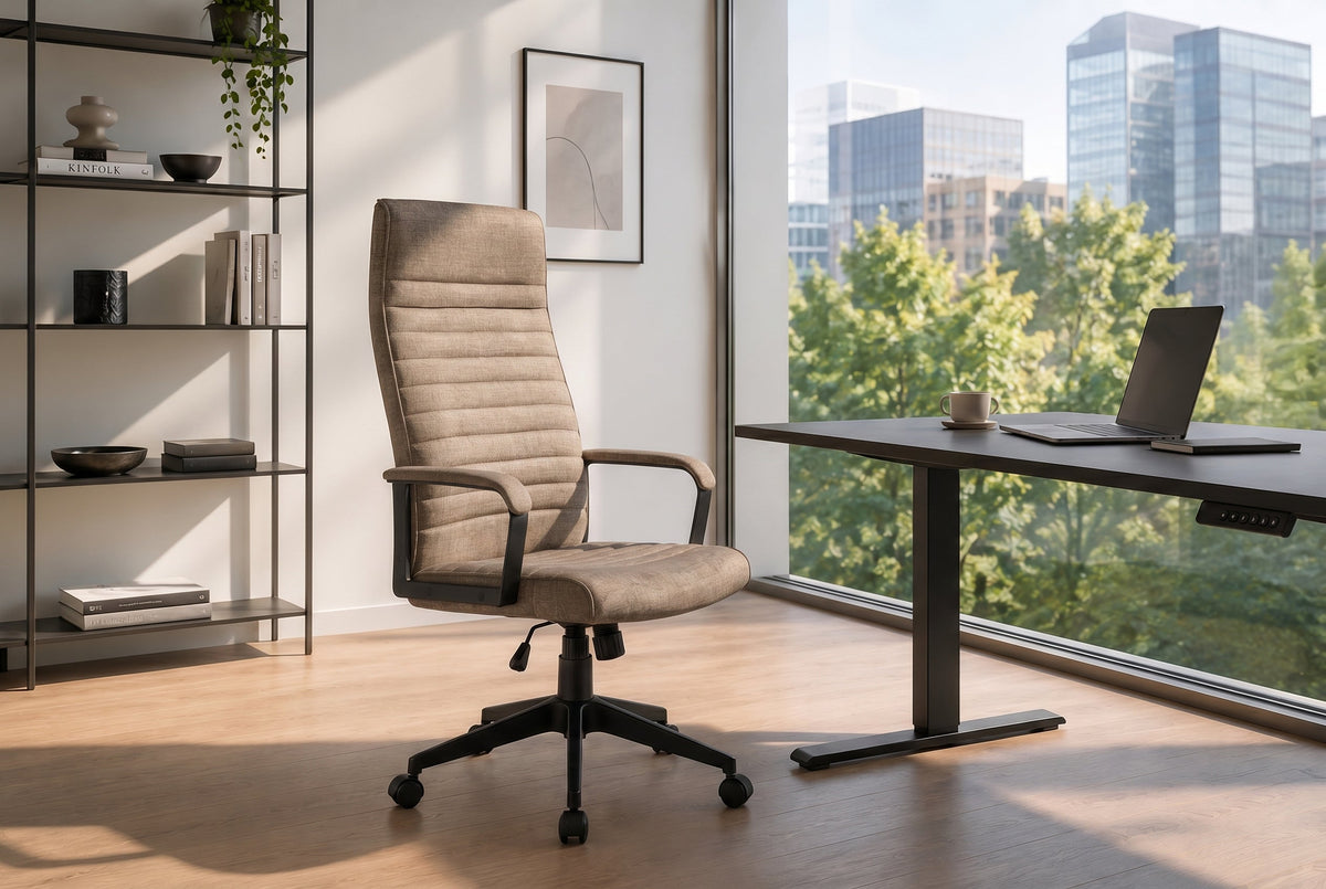 Chaise de bureau réglable en hauteur LAZIO taupe Vogue velours pivotante à roulettes