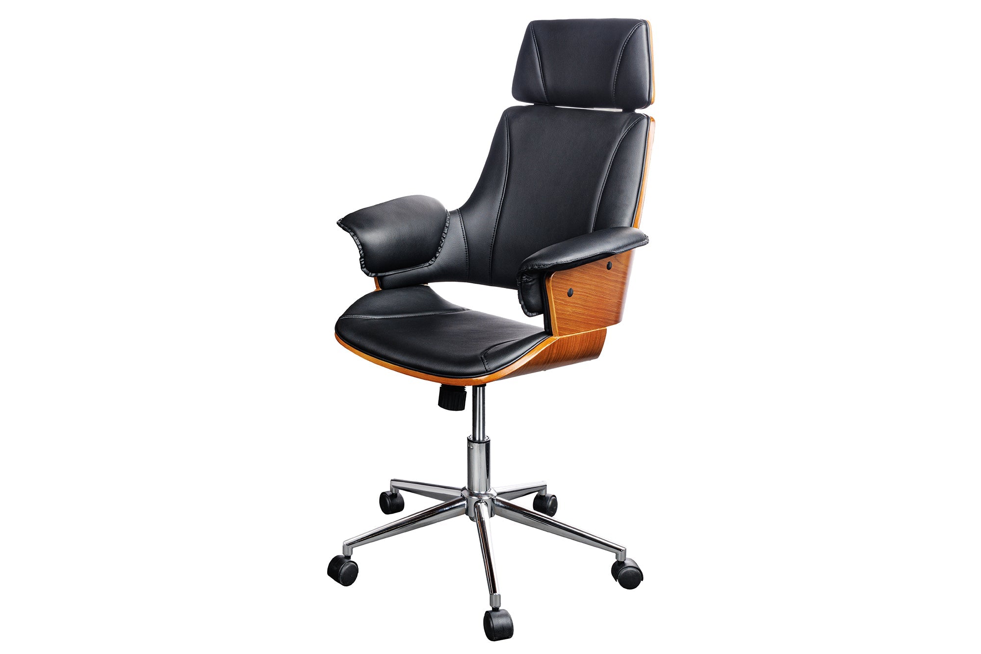 Silla de oficina MANHATTAN regulable en altura, de piel artificial nogal con reposabrazos de diseño retro