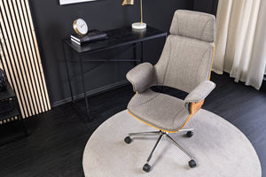 Chaise de bureau réglable en hauteur MANHATTAN noyer gris avec accoudoir rotatif