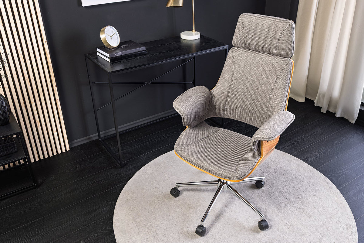 Chaise de bureau réglable en hauteur MANHATTAN noyer gris avec accoudoir rotatif
