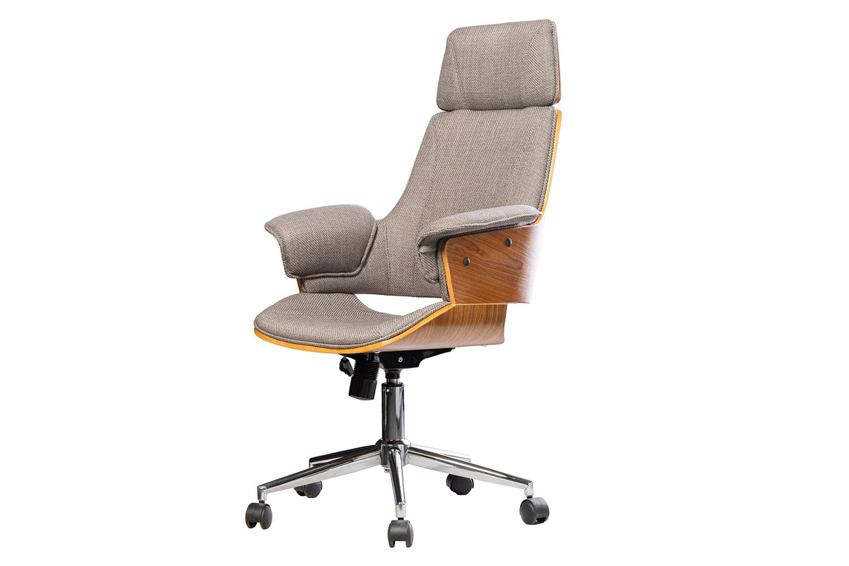 Chaise de bureau réglable en hauteur MANHATTAN noyer gris avec accoudoir rotatif