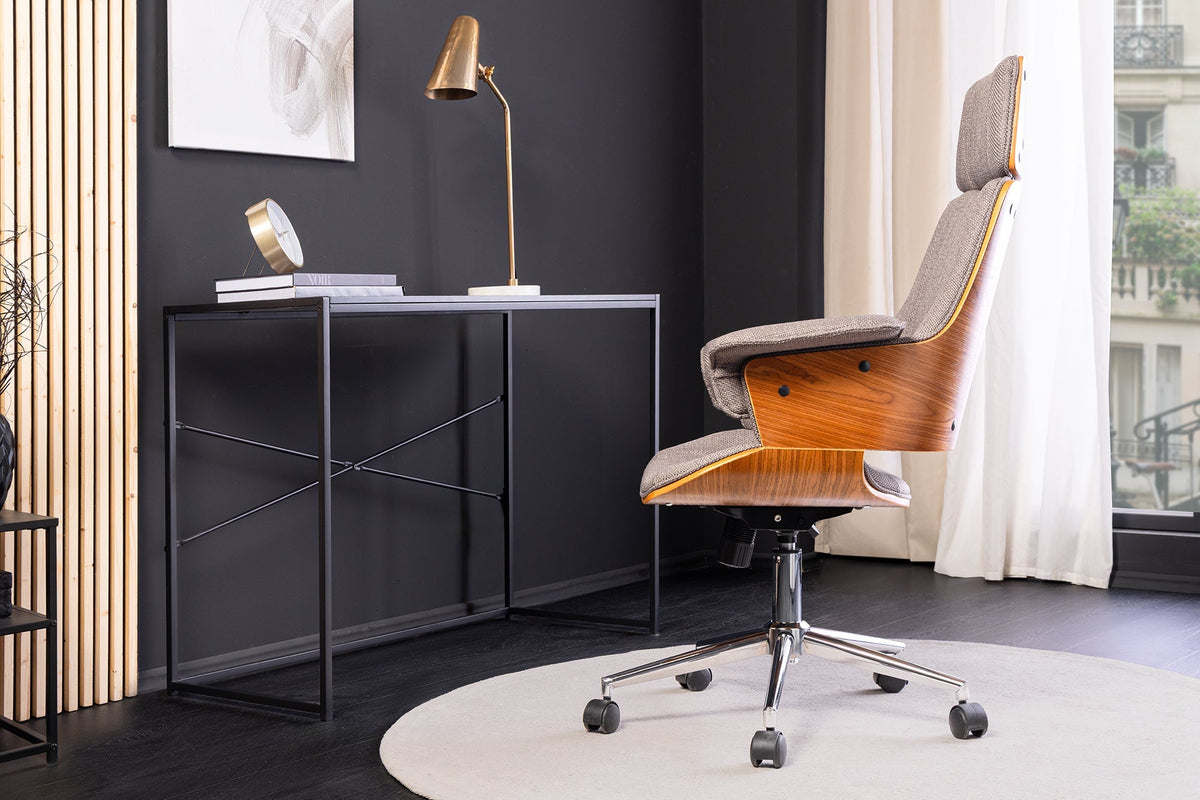 Chaise de bureau réglable en hauteur MANHATTAN noyer gris avec accoudoir rotatif