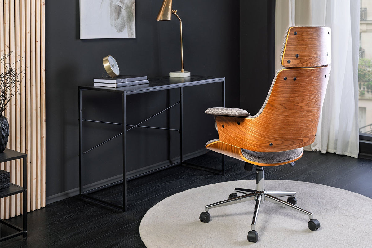 Chaise de bureau réglable en hauteur MANHATTAN noyer gris avec accoudoir rotatif
