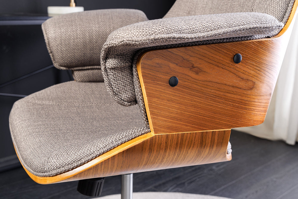 Chaise de bureau réglable en hauteur MANHATTAN noyer gris avec accoudoir rotatif