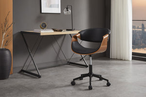 Chaise de bureau réglable en hauteur ORGANIC simili cuir noir marron noyer rotative