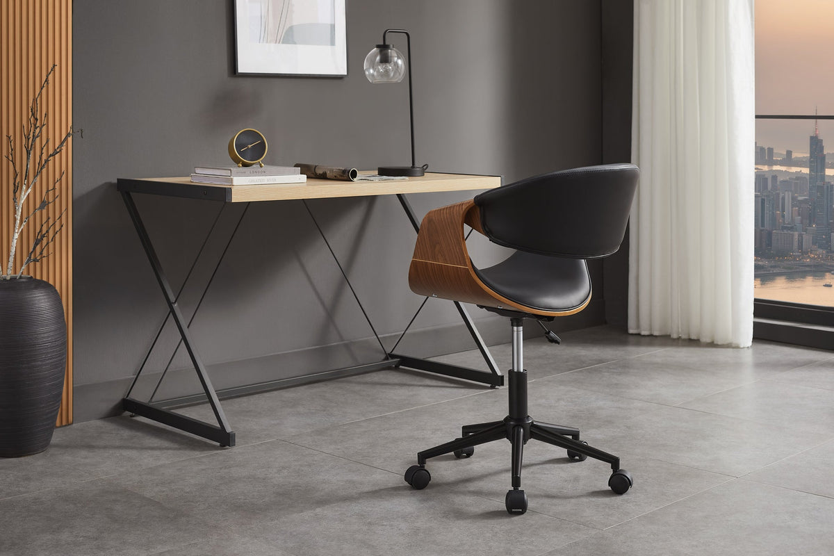 Chaise de bureau réglable en hauteur ORGANIC simili cuir noir marron noyer rotative