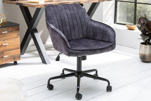 Chaise de bureau réglable en hauteur TURIN velours gris foncé avec accoudoirs chaise pivotante