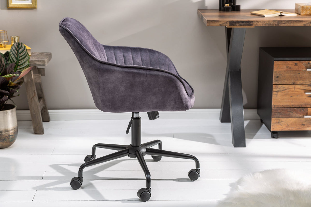Chaise de bureau réglable en hauteur TURIN velours gris foncé avec accoudoirs chaise pivotante