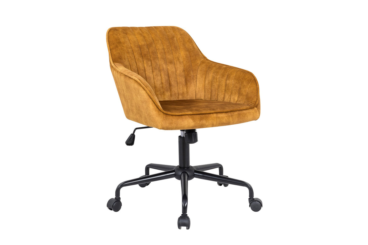 Chaise de bureau réglable en hauteur TURIN velours jaune moutarde avec accoudoirs chaise pivotante