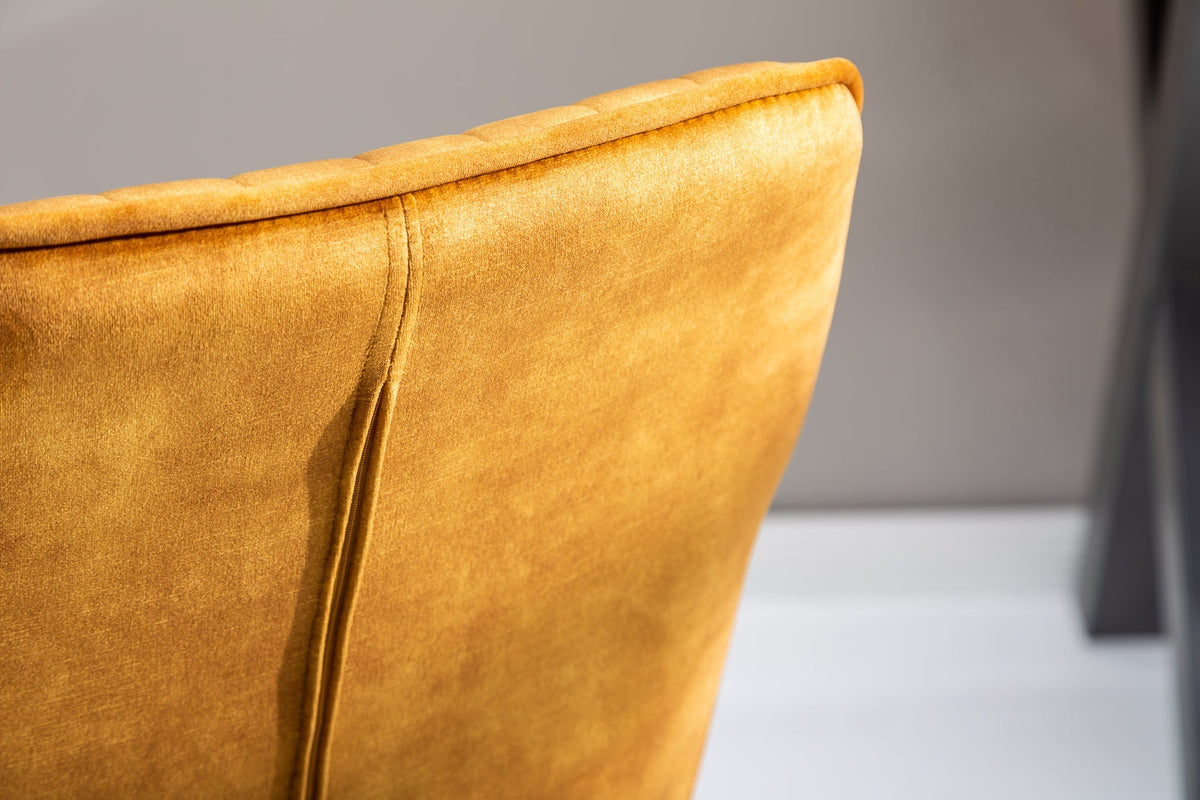 Chaise de bureau réglable en hauteur TURIN velours jaune moutarde avec accoudoirs chaise pivotante