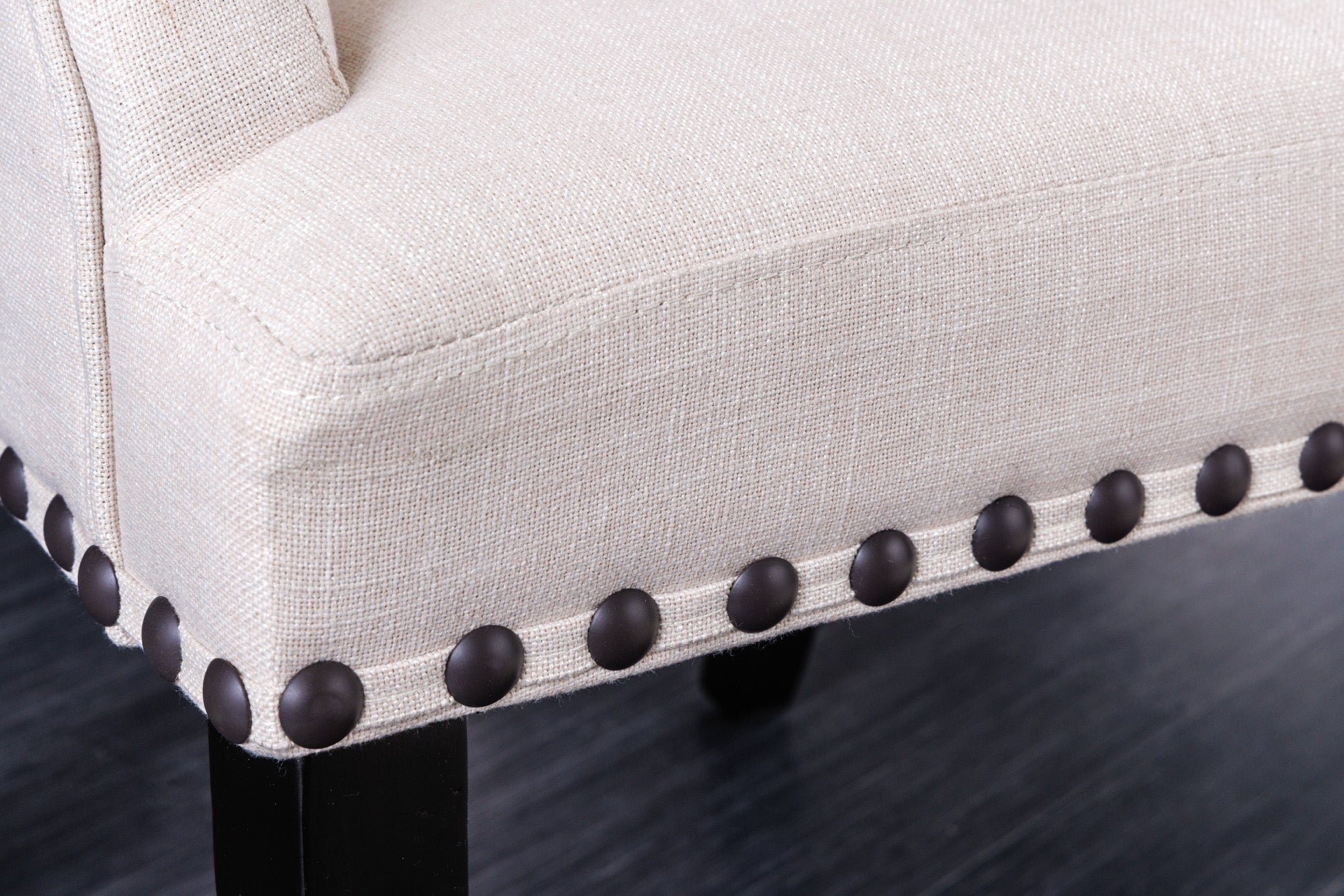 Lot de 2x chaises design CASTLE tissu texturé beige noir pieds bois Chesterfield