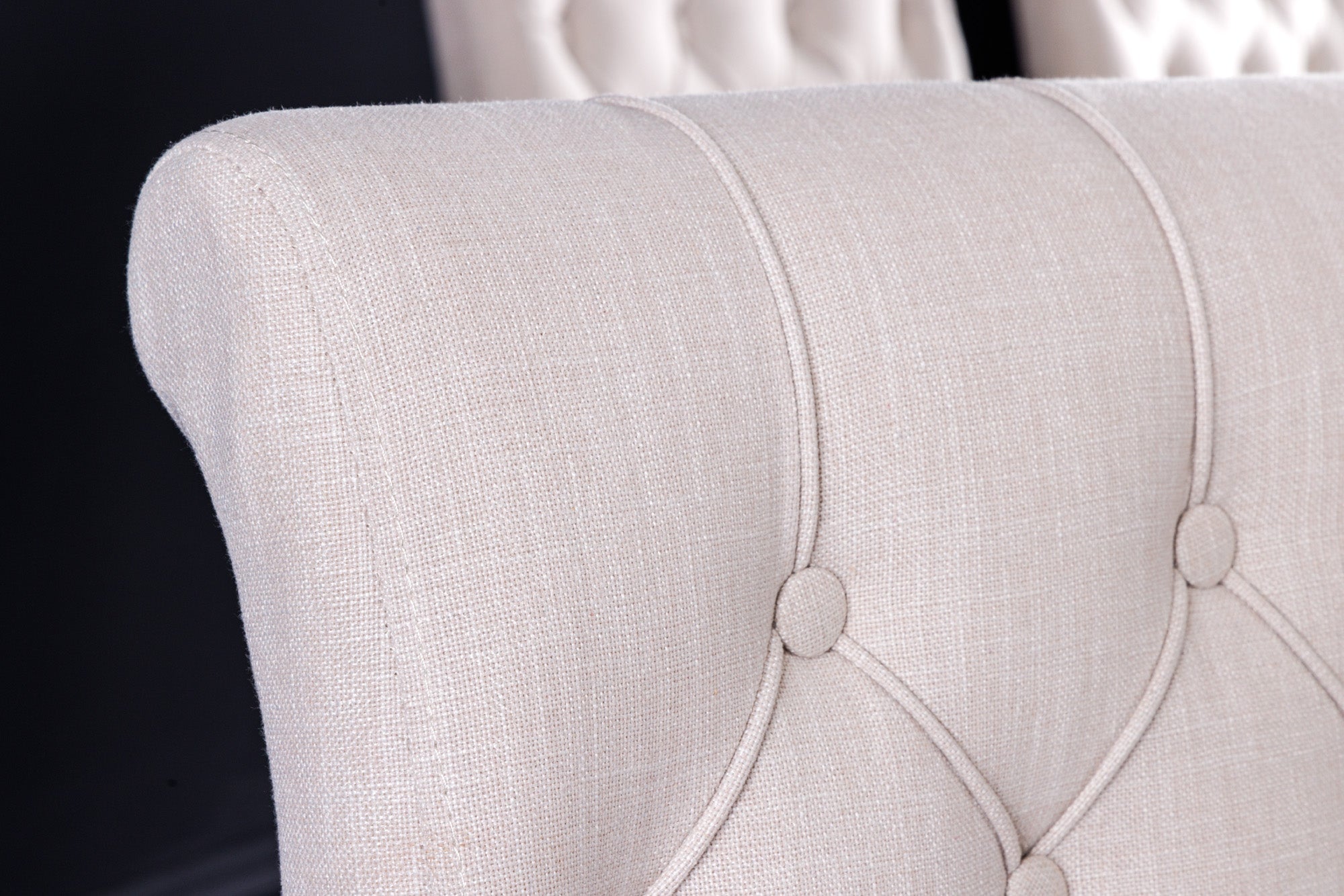 Lot de 2x chaises design CASTLE tissu texturé beige noir pieds bois Chesterfield