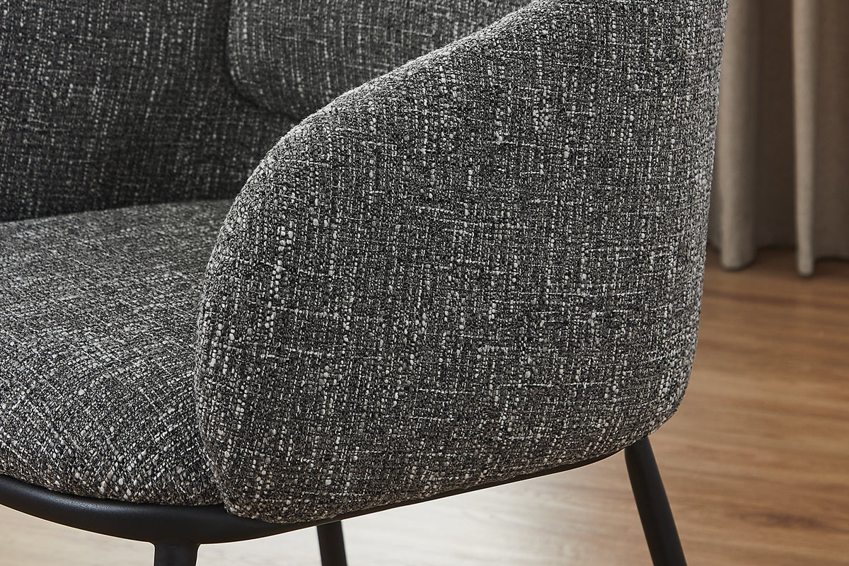 Chaise design élégante FLORENZ gris granit tissu structuré noir métal avec accoudoir