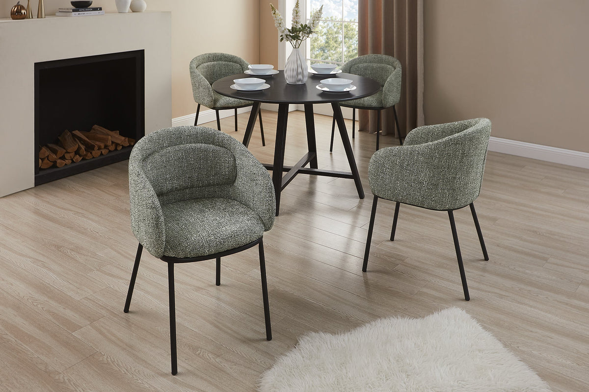 Chaise design élégante FLORENZ tissu structuré vert-beige métal noir avec accoudoirs