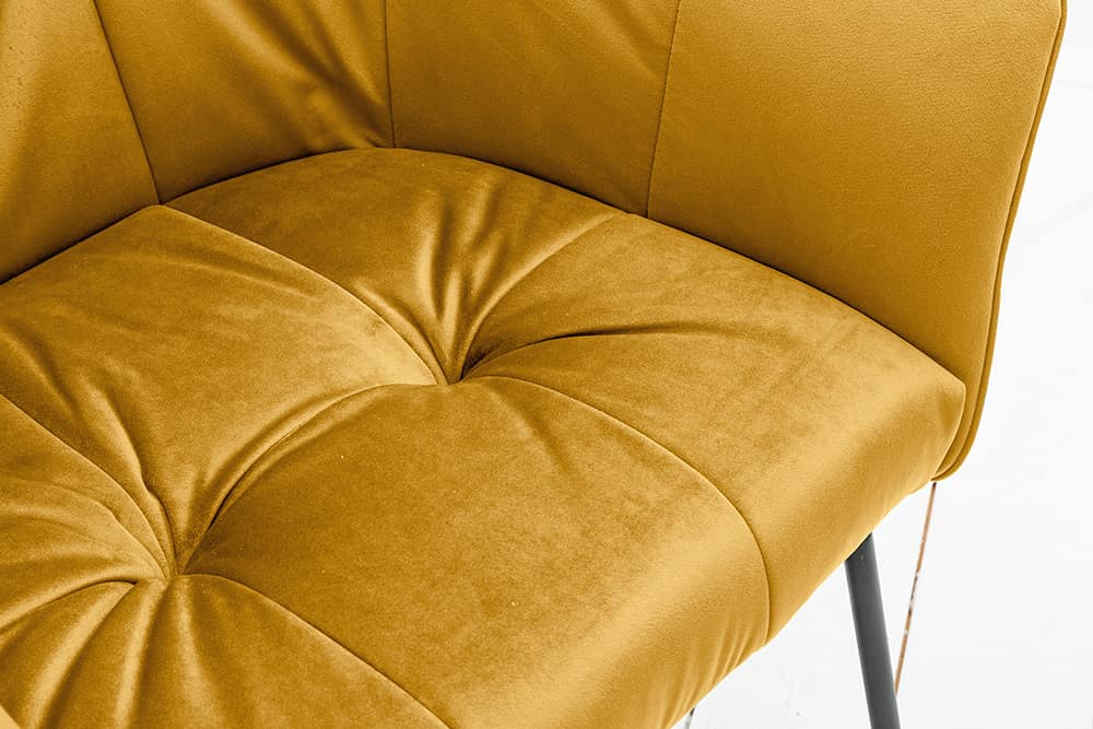 Juego de 2 exclusivas sillas de diseño LOFT de terciopelo amarillo mostaza con reposabrazos