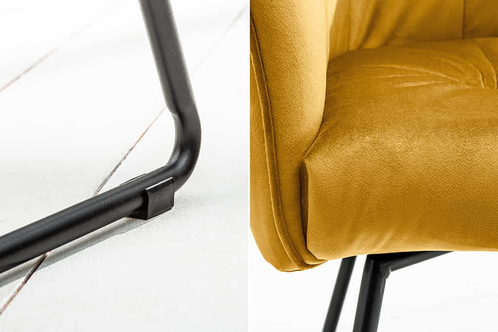 Juego de 2 exclusivas sillas de diseño LOFT de terciopelo amarillo mostaza con reposabrazos