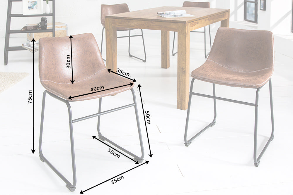 Lote de 2x sillas vintage de diseño industrial DJANGO marrones con estructura de hierro