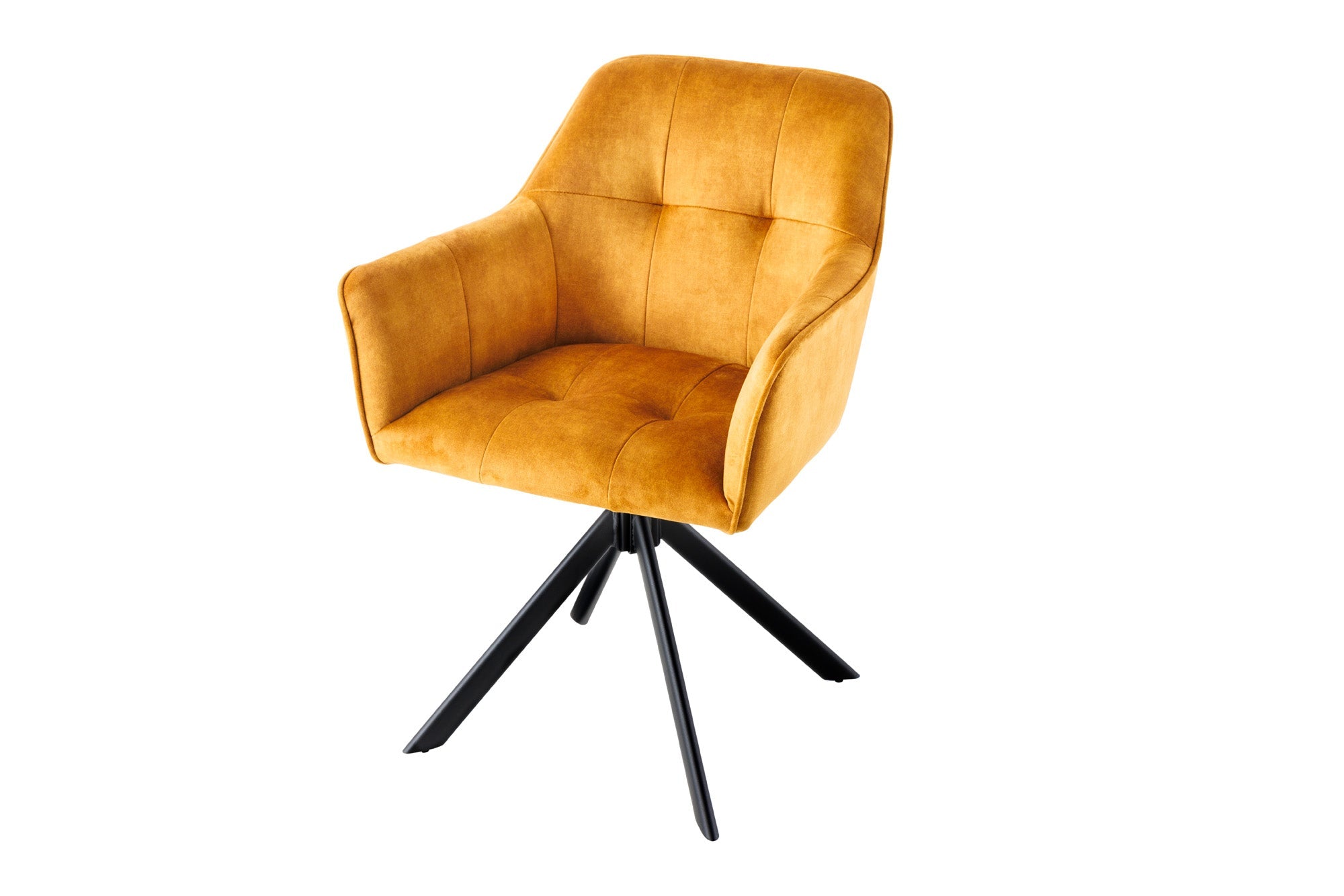Lote de 2 sillas giratorias de terciopelo amarillo mostaza de diseño LOFT con estructura y reposabrazos de metal negro
