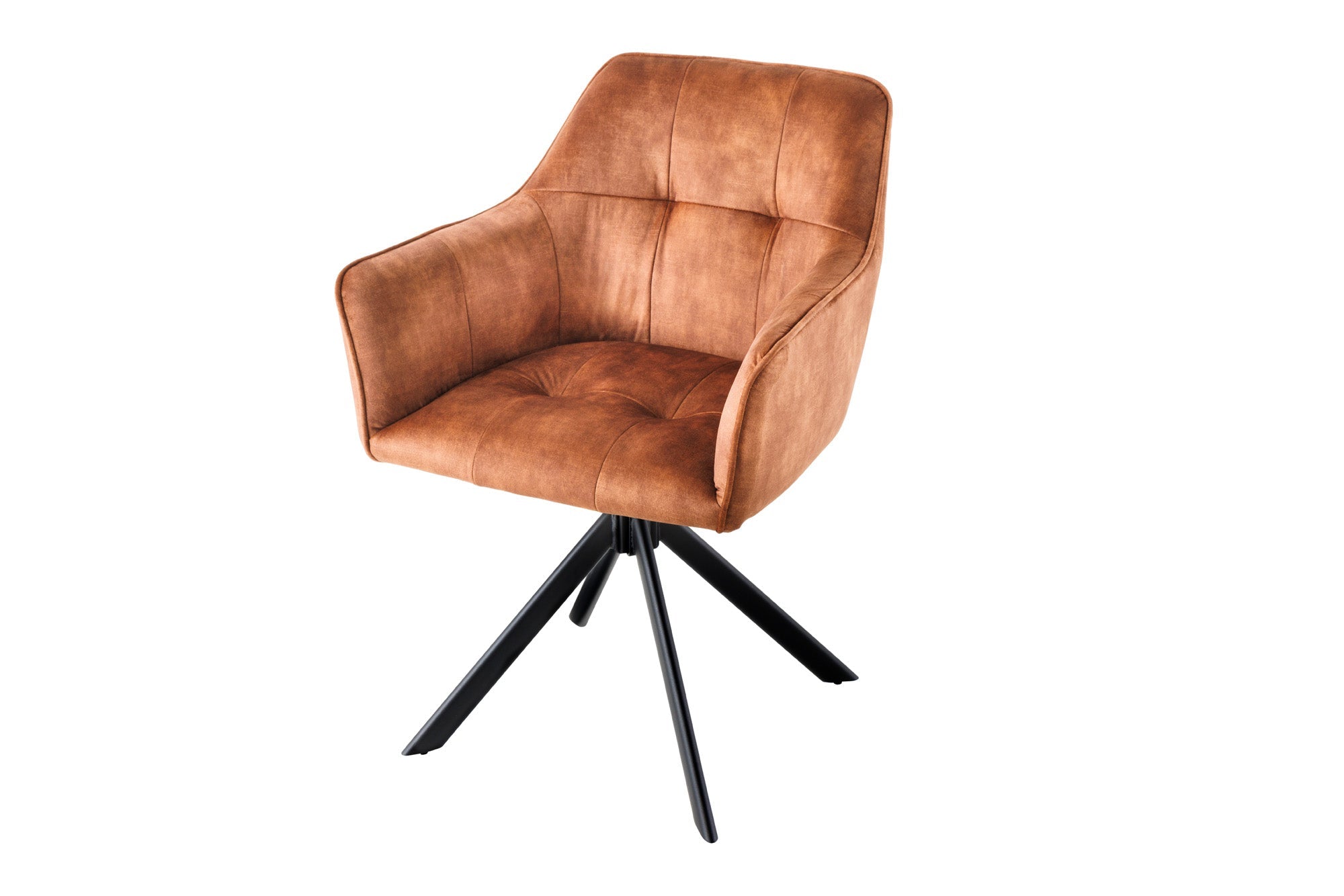 Lot de 2x chaises design LOFT en velours marron rouille pivotante structure en métal noir avec accoudoirs