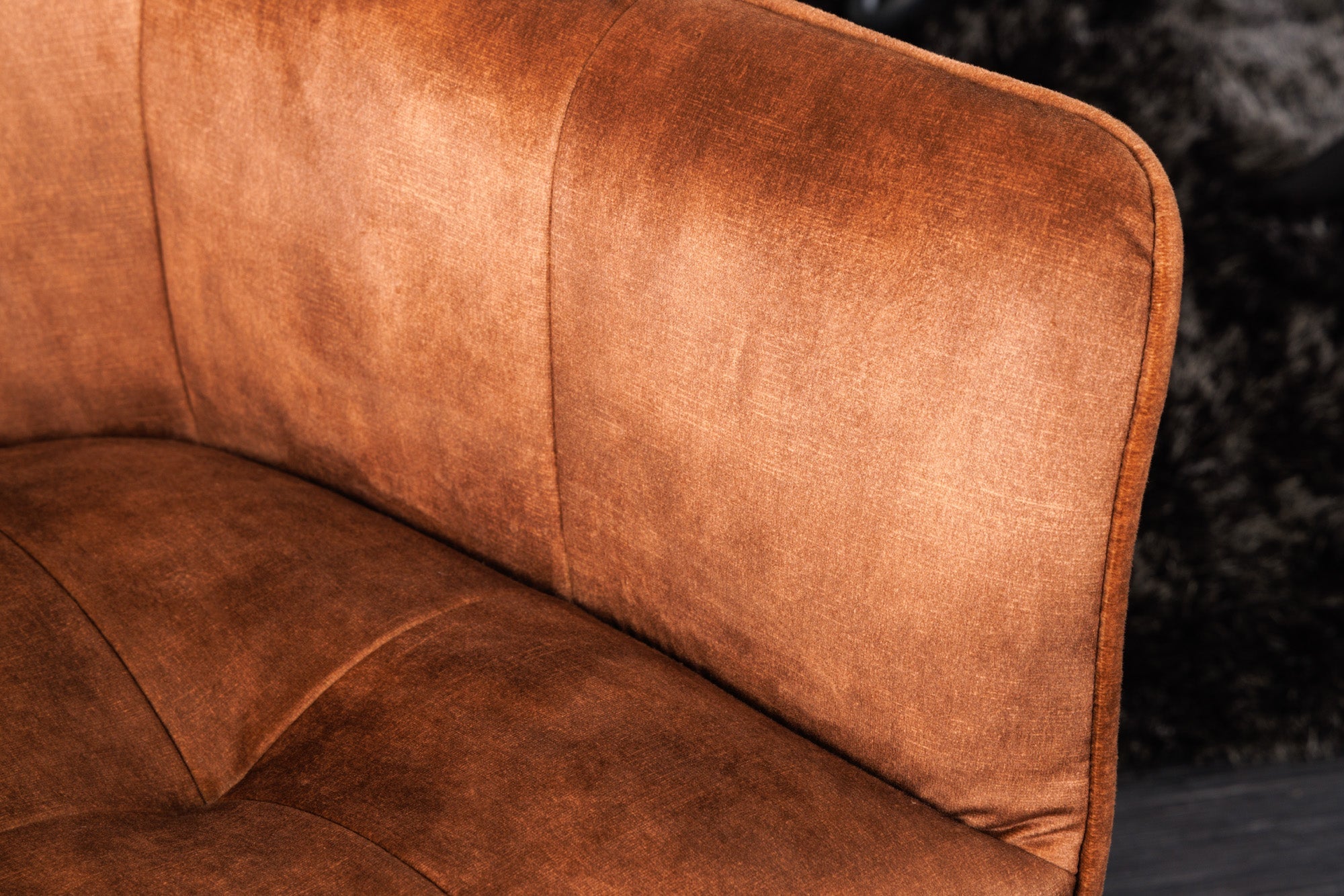 Lot de 2x chaises design LOFT en velours marron rouille pivotante structure en métal noir avec accoudoirs