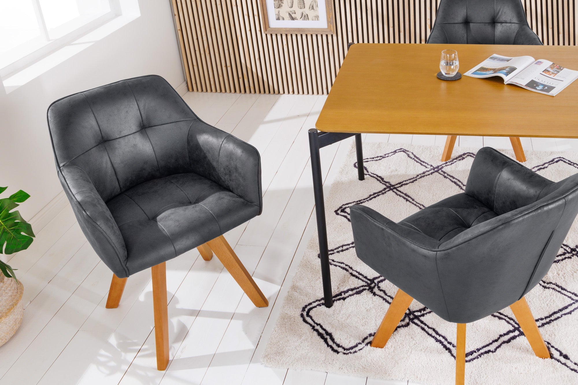 Lote de 2 sillas giratorias LOFT de microfibra gris antiguo de haya maciza con reposabrazos