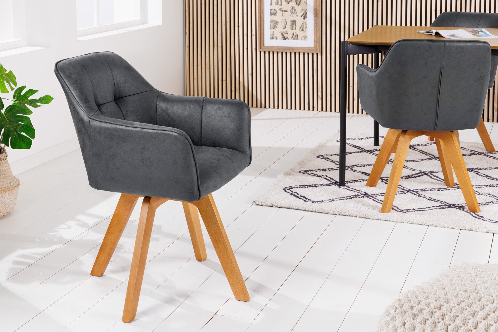 Lot de 2x chaises design LOFT gris antique en microfibre pivotante en bois de hêtre massif avec accoudoirs