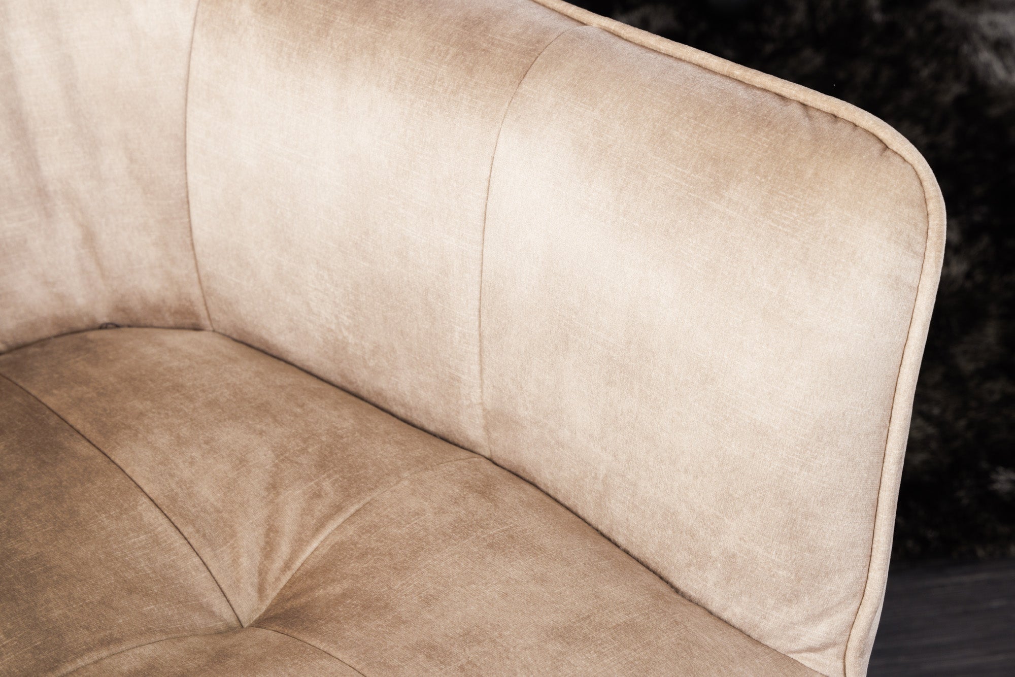 Lot de 2x chaises design LOFT velours champagne pivotante structure métal noir avec accoudoirs