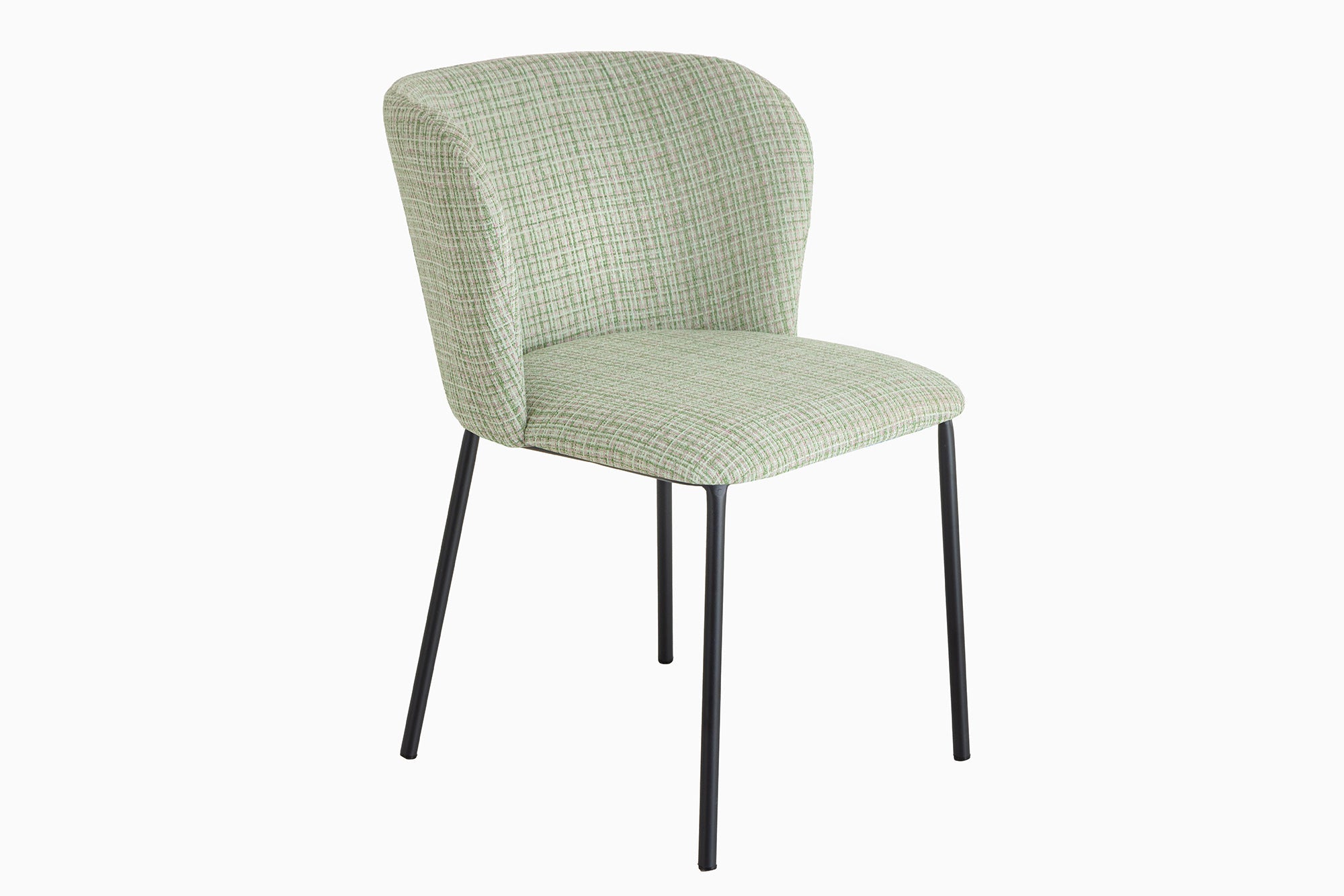 Lote de 2 sillas LYON de diseño a cuadros verde-rosa con patas rizadas de metal negro