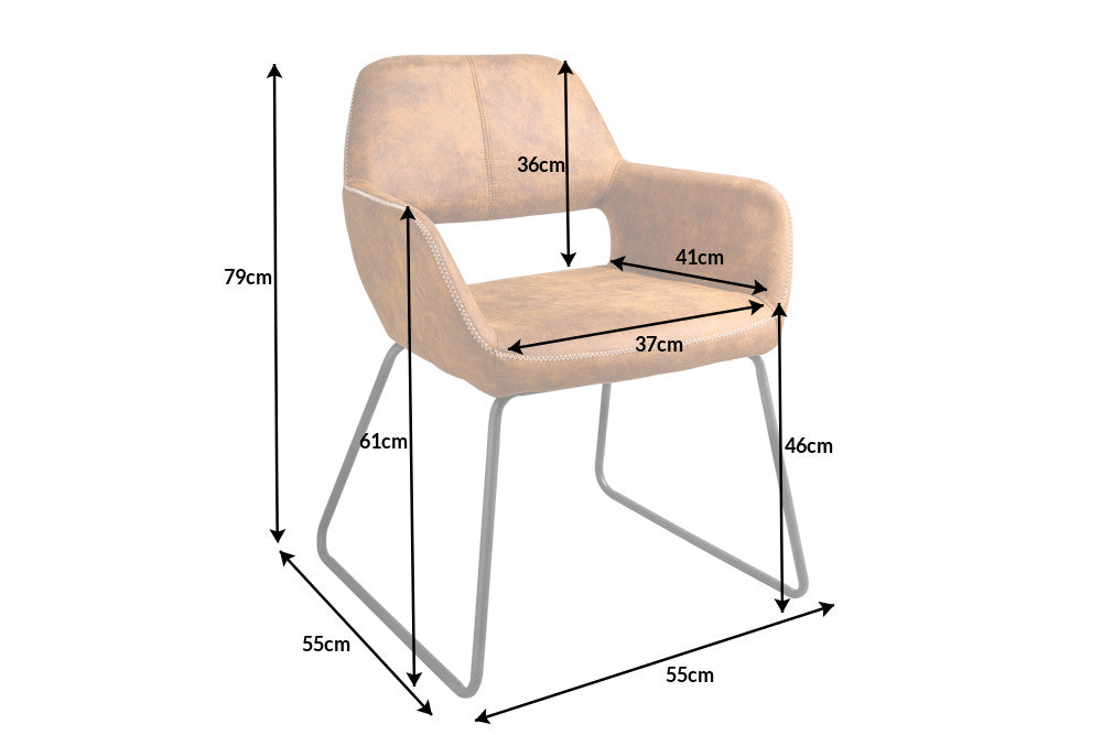 Silla de diseño MUSTANG de microfibra marrón antiguo con reposabrazos