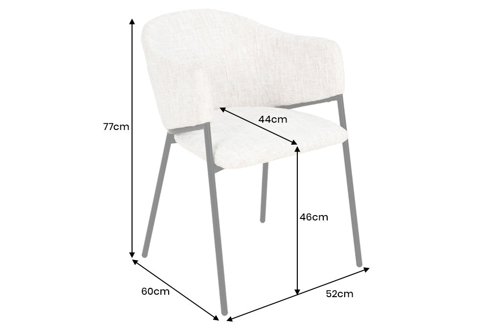 Lote de 2 sillas de chenilla beige de diseño NOBLESSE con estructura de metal negro