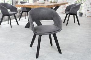 Lot de 2x chaises design NORDIC STAR tissu texturé gris bois massif avec accoudoirs rembourrés