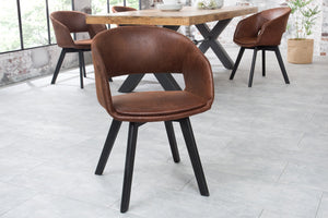 Lot de 2x chaises design NORDIC STAR marron antique microfibre bois massif tapissée noire avec accoudoirs