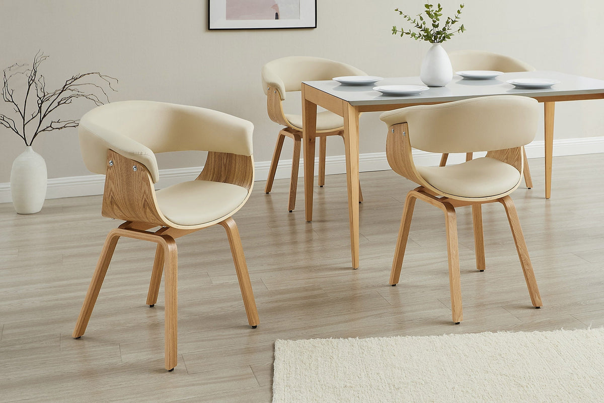 Chaise design ORGANIC chêne naturel similicuir crème beige avec accoudoirs