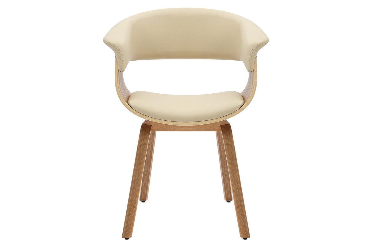 Chaise design ORGANIC chêne naturel similicuir crème beige avec accoudoirs