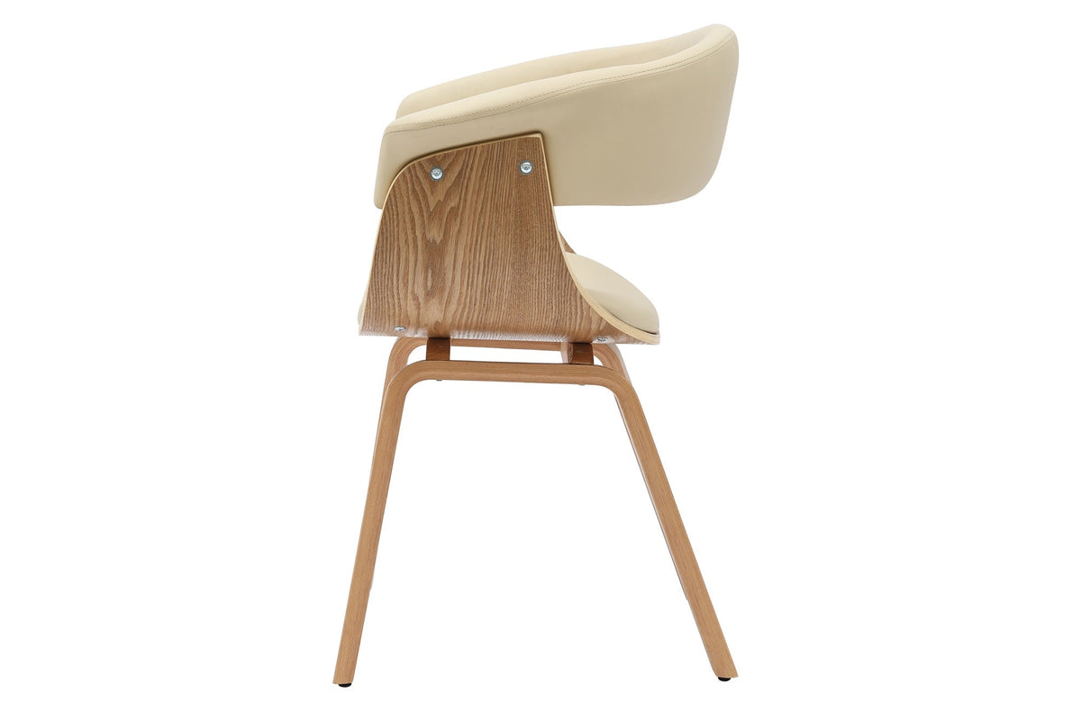 Chaise design ORGANIC chêne naturel similicuir crème beige avec accoudoirs