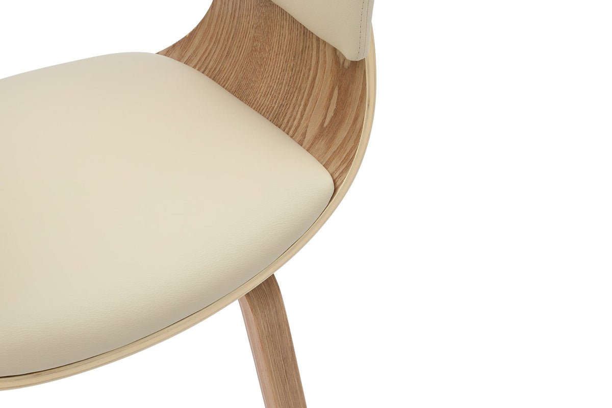 Chaise design ORGANIC chêne naturel similicuir crème beige avec accoudoirs