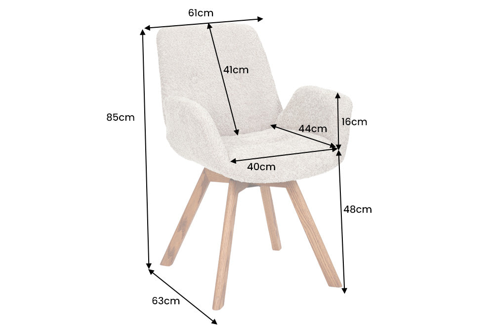 Lote de 2 sillas giratorias BALTIC de roble macizo beige con patas y reposabrazos de roble natural rizado