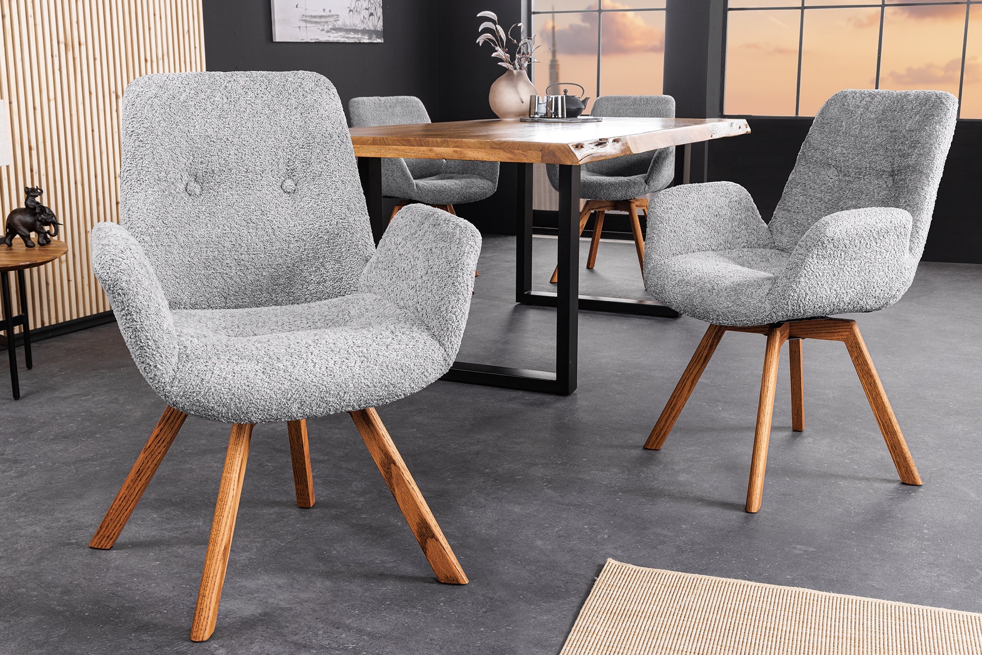 Lote de 2 sillas giratorias de diseño gris BALTIC con patas y reposabrazos de roble natural macizo