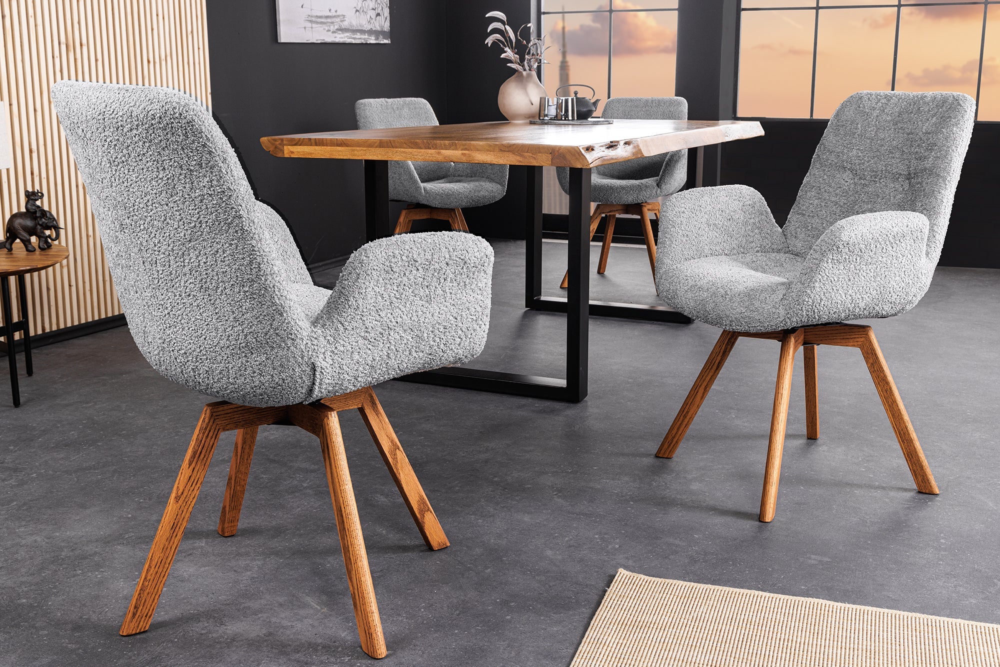 Lote de 2 sillas giratorias de diseño gris BALTIC con patas y reposabrazos de roble natural macizo