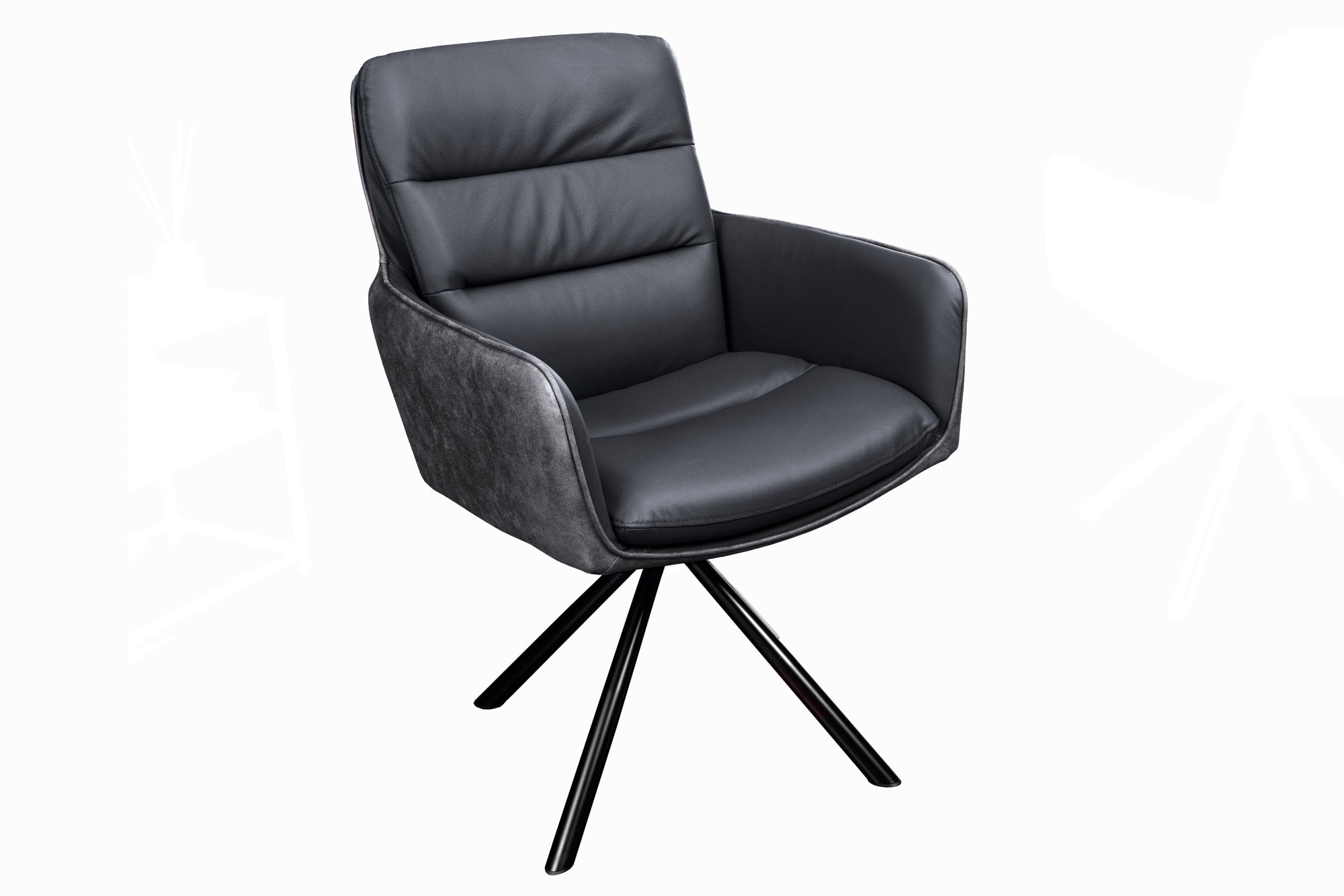 BIG GEORGE sillón giratorio de diseño antracita negro en auténtica piel de microfibra con reposabrazos