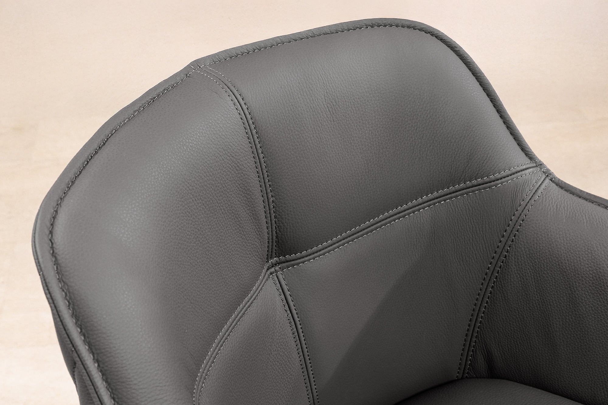 Juego de 2 sillas giratorias de diseño EUPHORIA de cuero auténtico gris, estructura de metal negro con reposabrazos