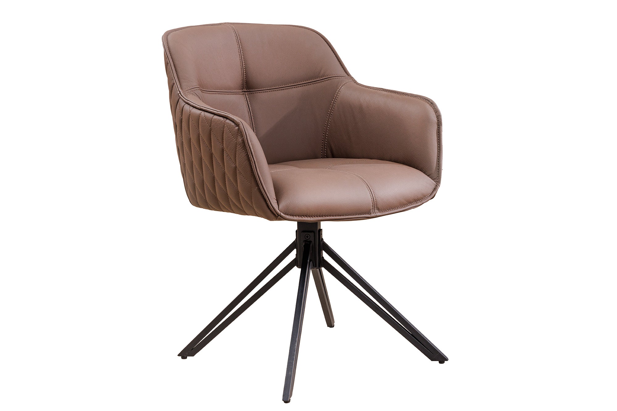 euphoria-design-sillón giratorio-en-piel-genuina-marrón,-estructura-en-metal-negro-con-apoyabrazos_45861 (inv)