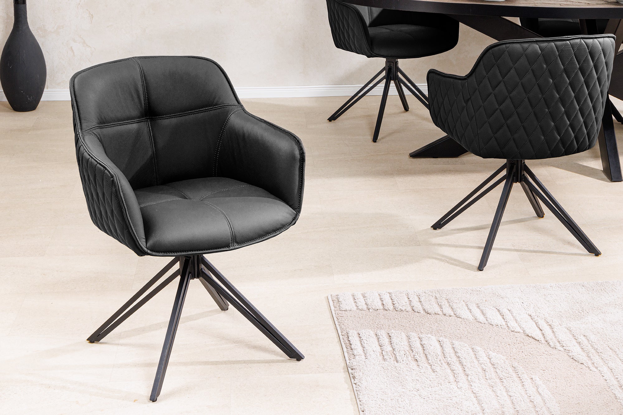 euphoria-design-silla giratoria-en-genuino-piel-negro,-marco-metal-con-apoyabrazos_45859 (inv)