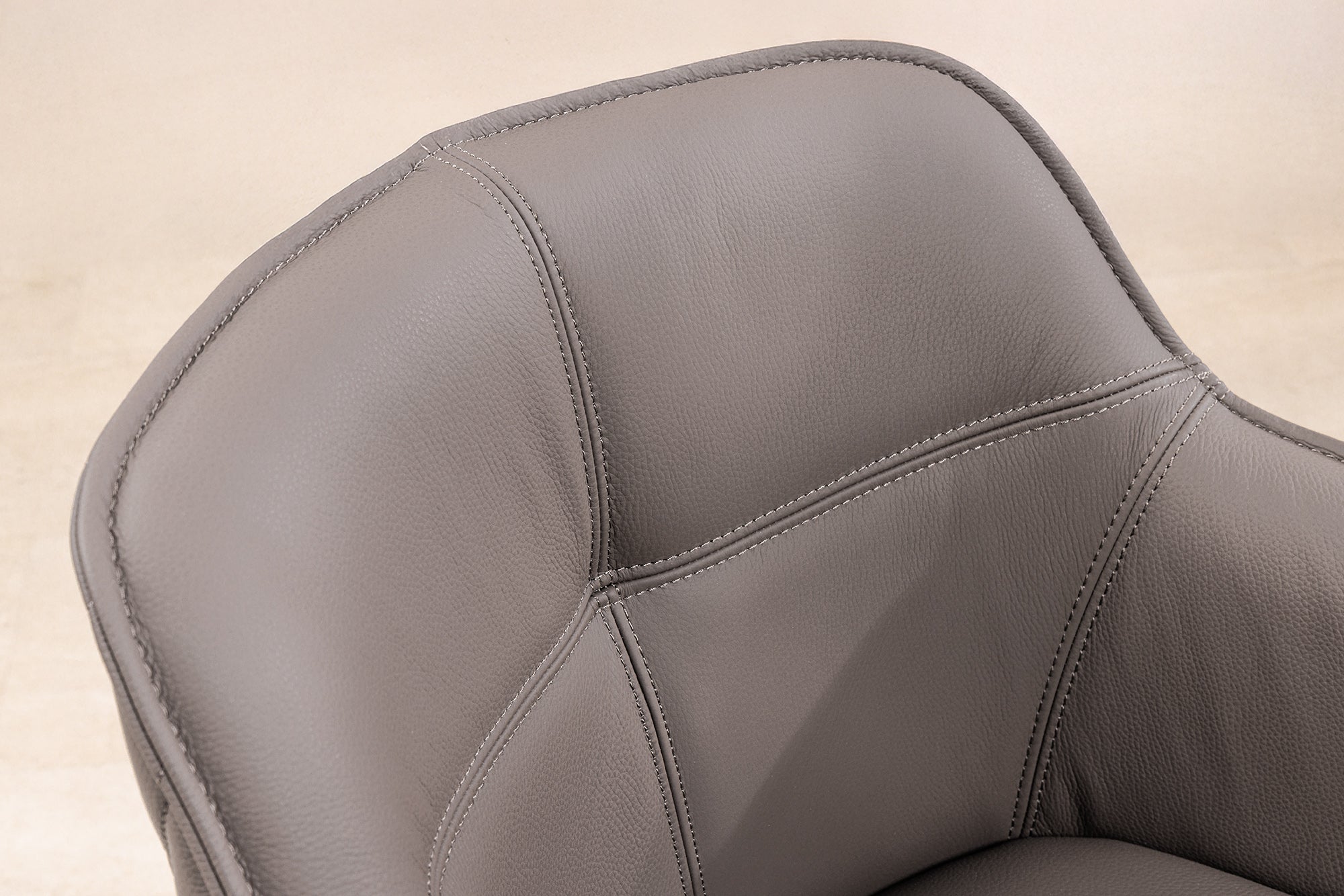Juego de 2 sillas giratorias de diseño EUPHORIA de cuero auténtico color topo, estructura de metal negro con reposabrazos