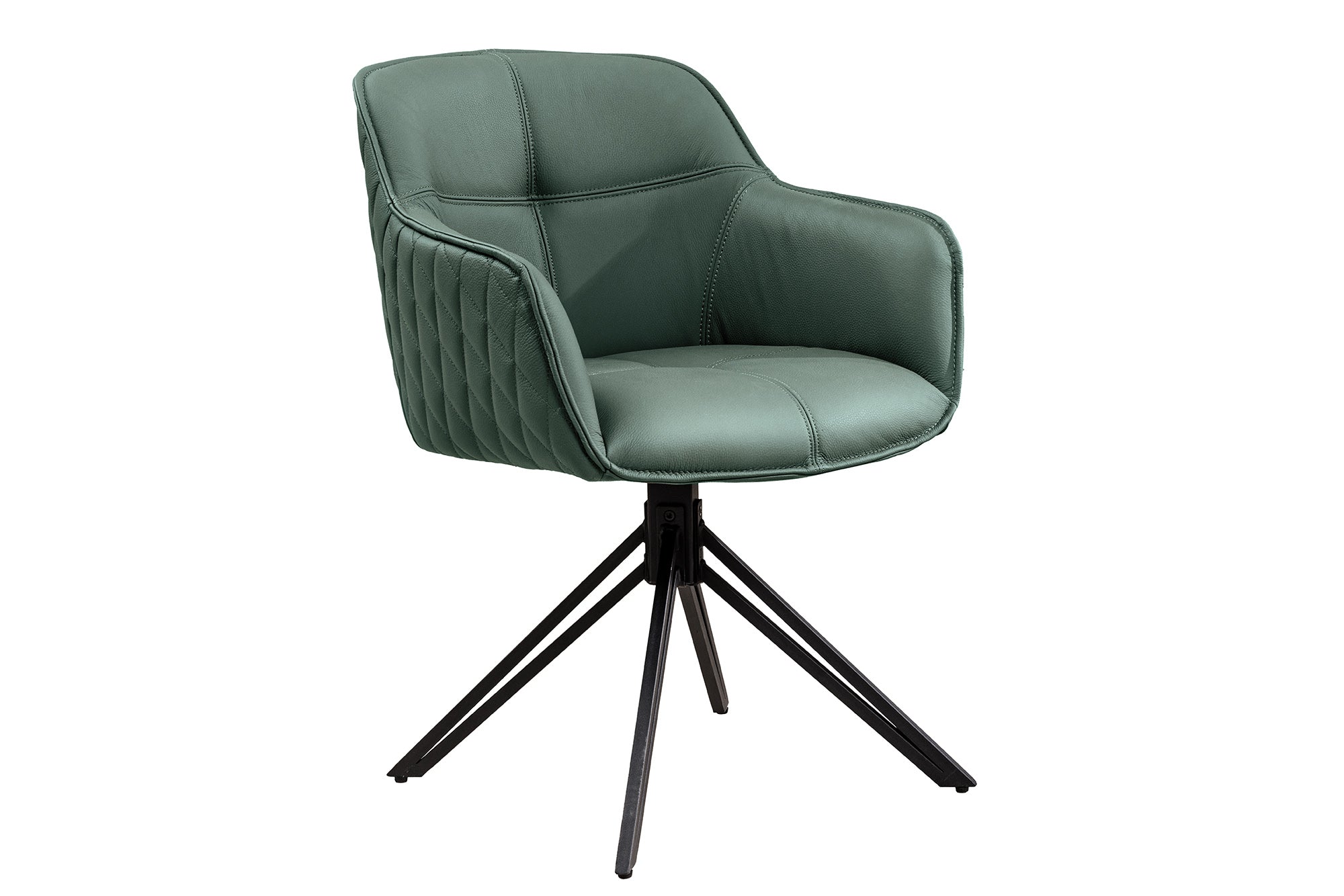 Juego de 2 sillas giratorias de diseño EUPHORIA de cuero auténtico verde, estructura de metal negro con reposabrazos