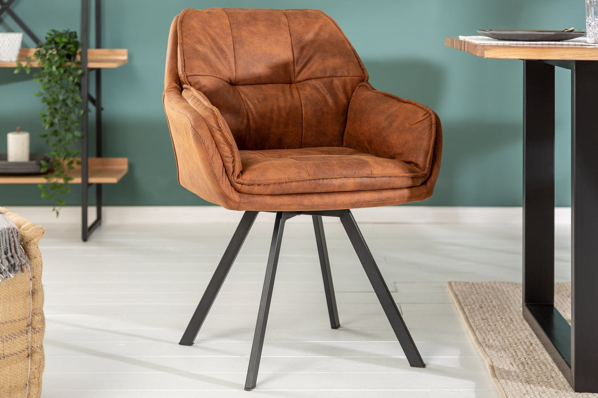 Chaise design pivotante MR. LOUNGER brun clair microfibre avec accoudoir métal noir