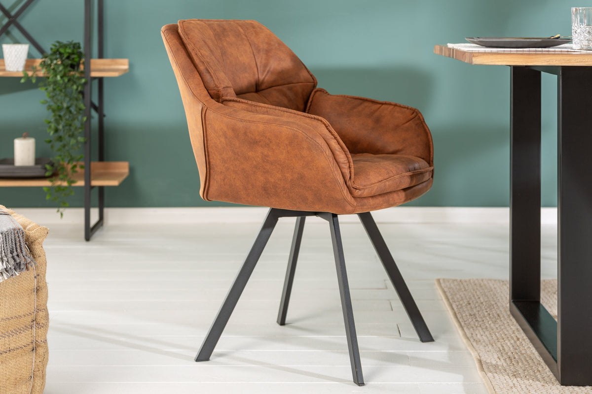 Chaise design pivotante MR. LOUNGER brun clair microfibre avec accoudoir métal noir